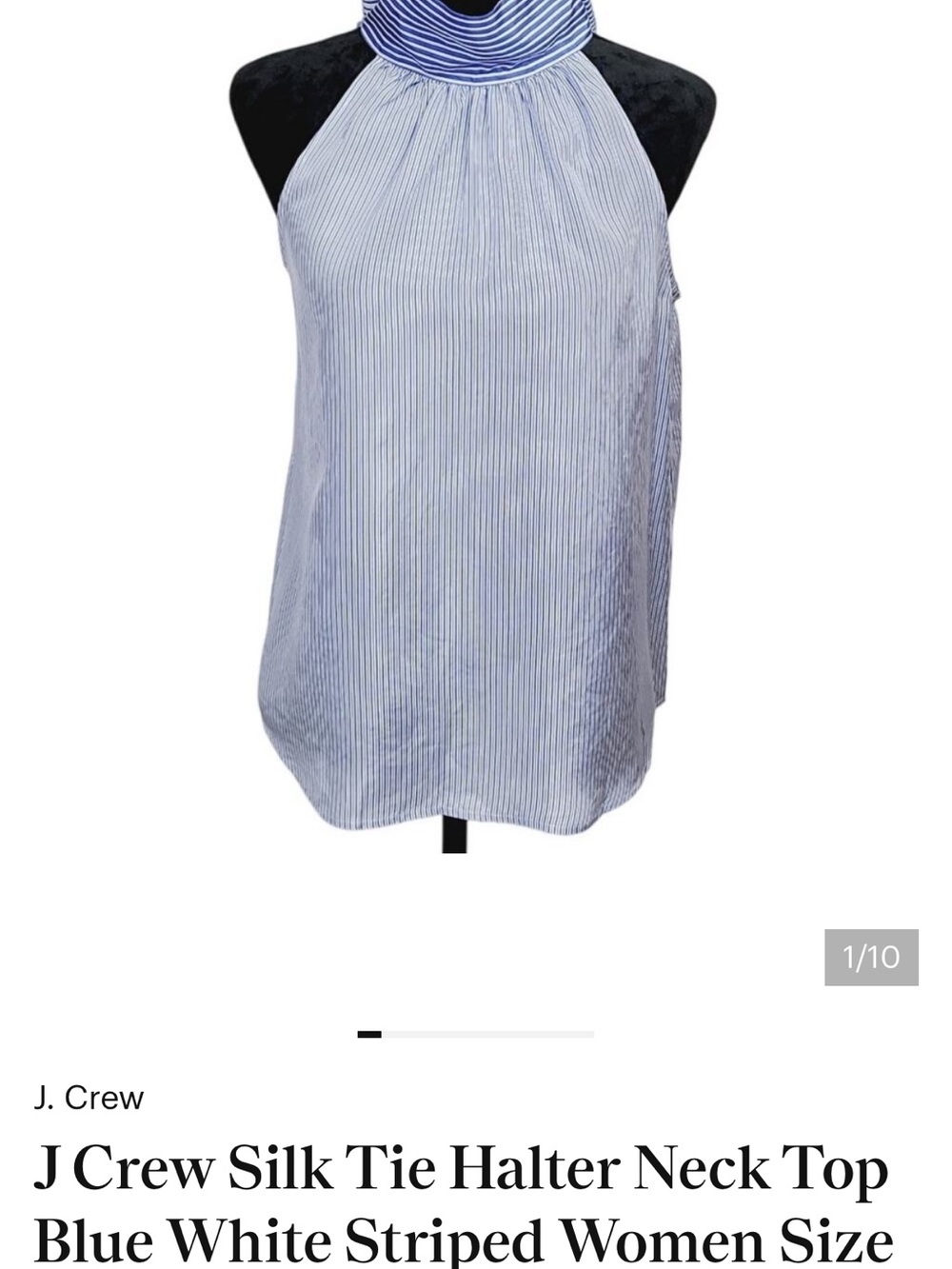 J. Crew Blue and White Striped Silk Halter Tie Top